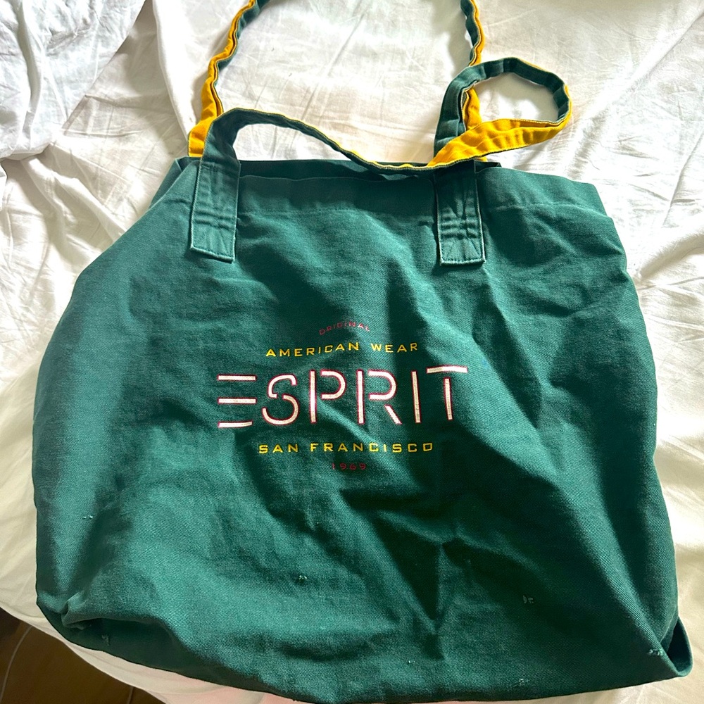 Vintage 90s ESPRIT Sportiv Tote Bag Faded Green Colorful Spell Out